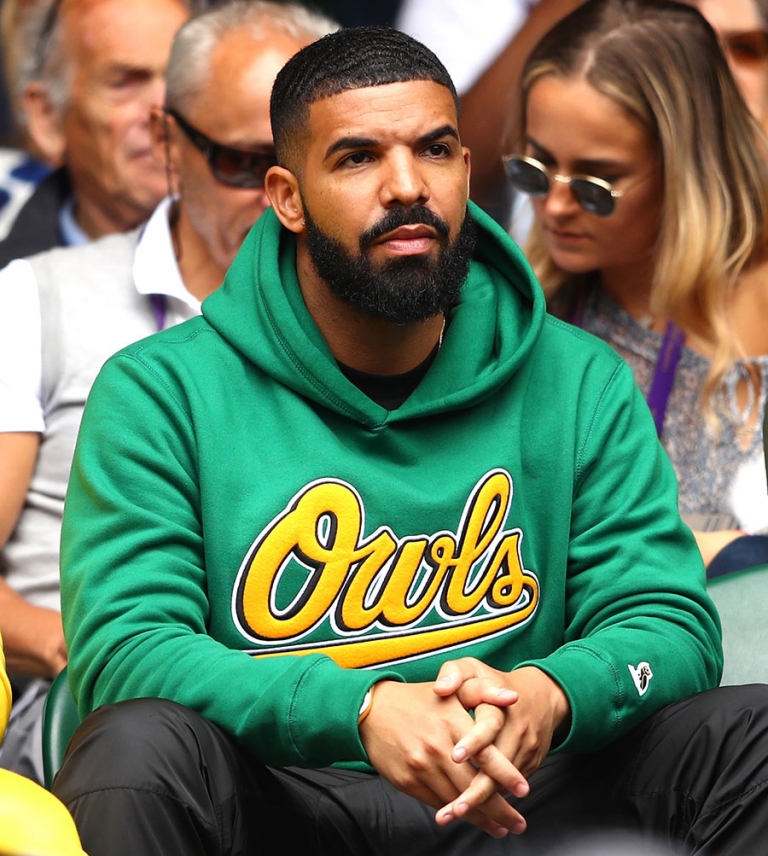 Rapper Drake attends day eight of the Wimbledon Lawn Tennis