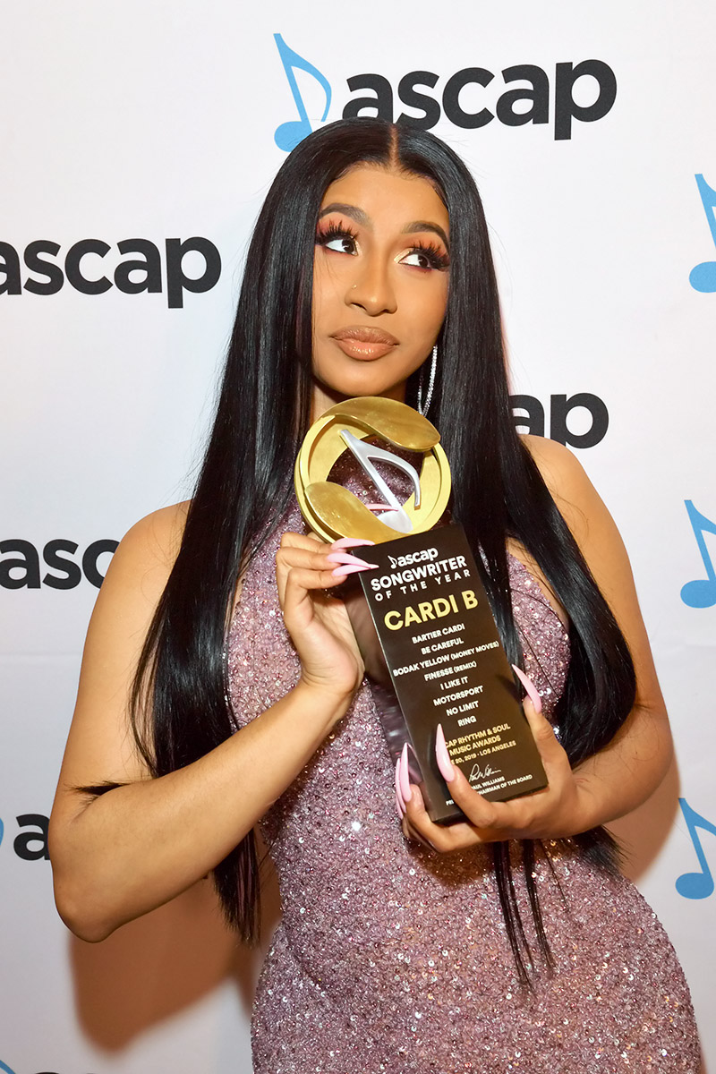 Cardi B poses with award at the 2019 ASCAP Rhythm & Soul Music Awards