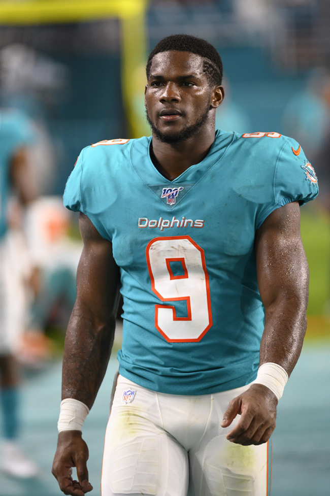 Mark Walton on the sidelines during the NFL preseason football game ...