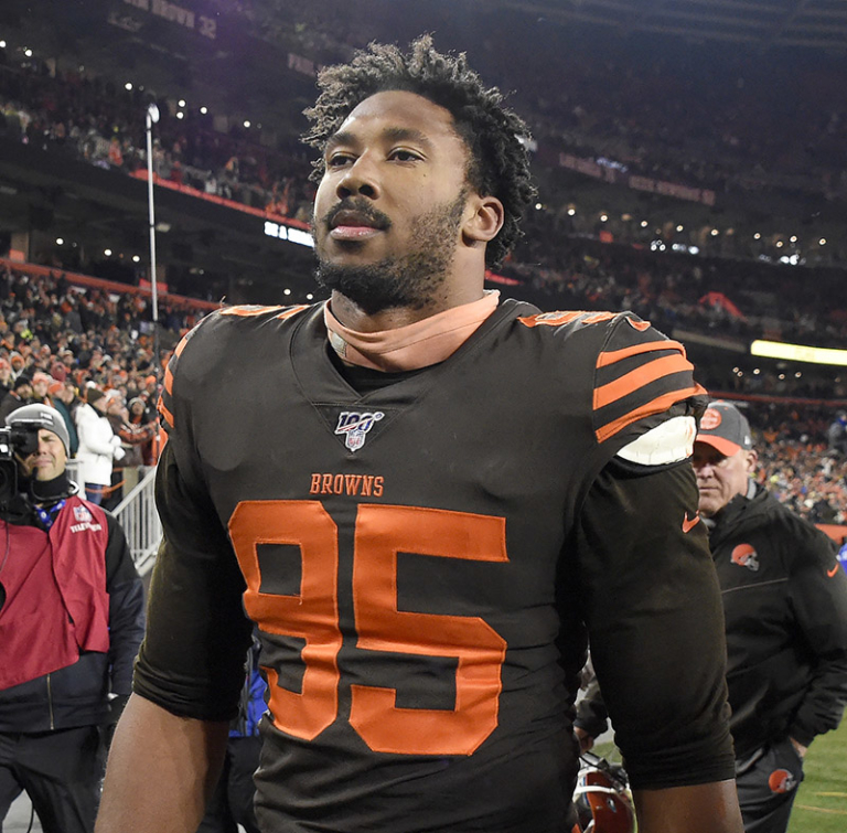 Defensive End Myles Garrett #95 Of The Cleveland Browns Walks Off The ...