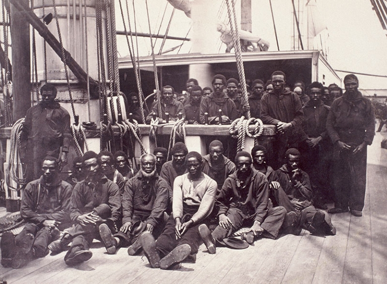 A Group Of African Americans Aboard The Uss Vermont. The United States 