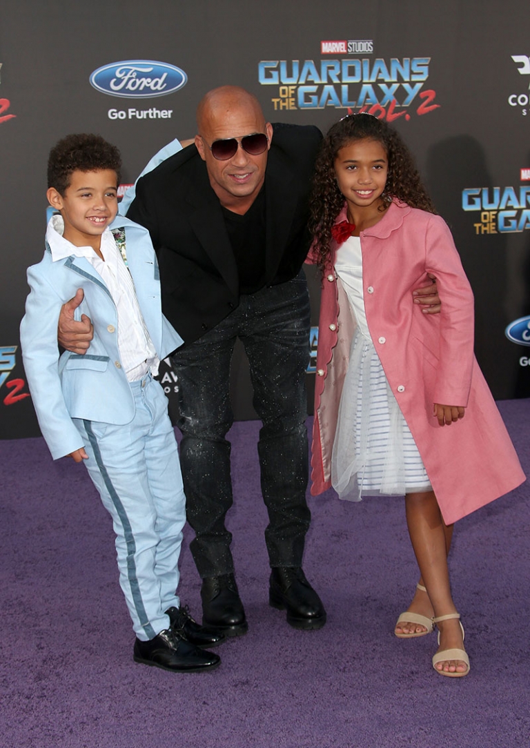 Vin Diesel poses with his children Hania Riley Sinclair and Vincent ...