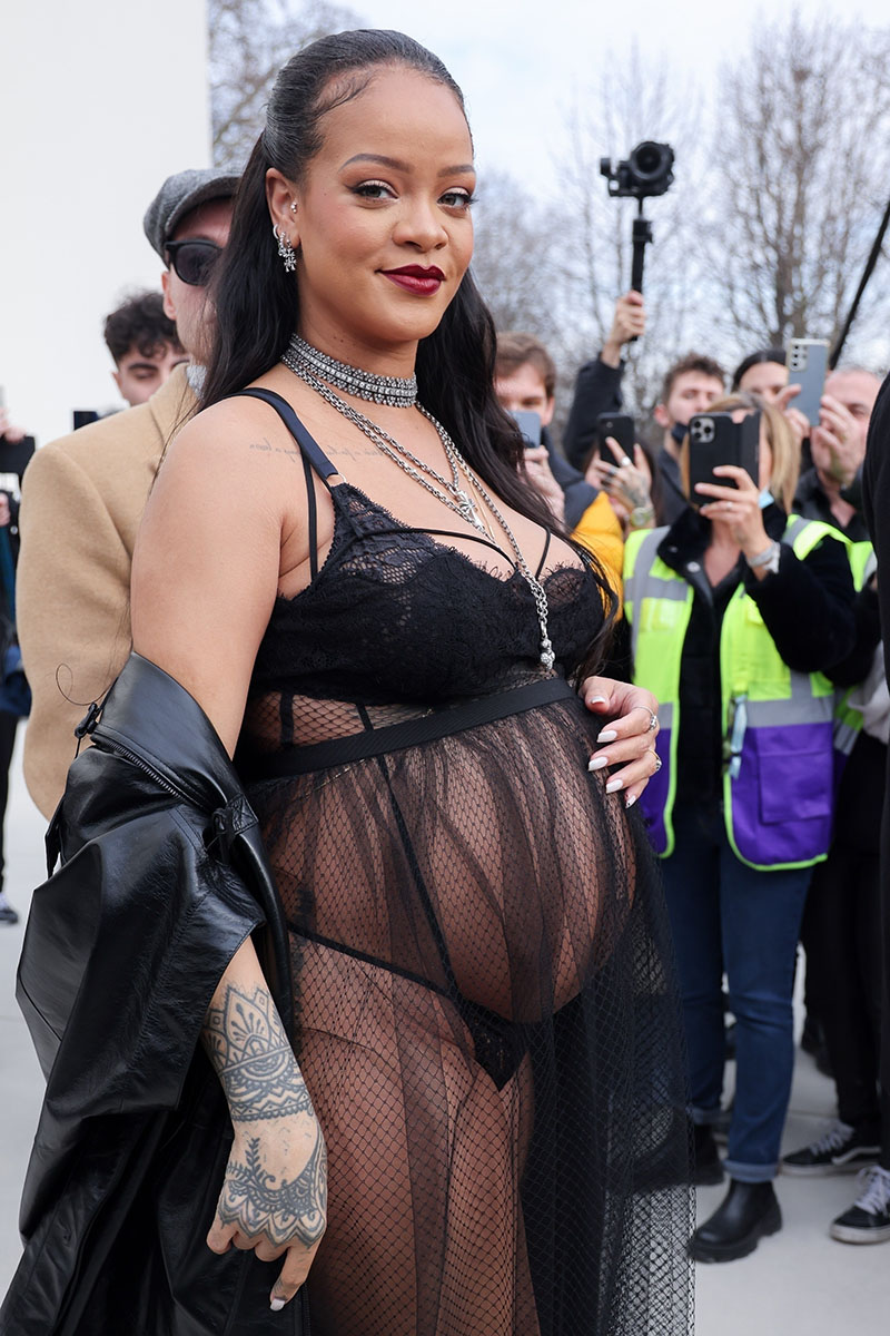 Pregnant Rihanna wears lingerie at Paris Fashion Week