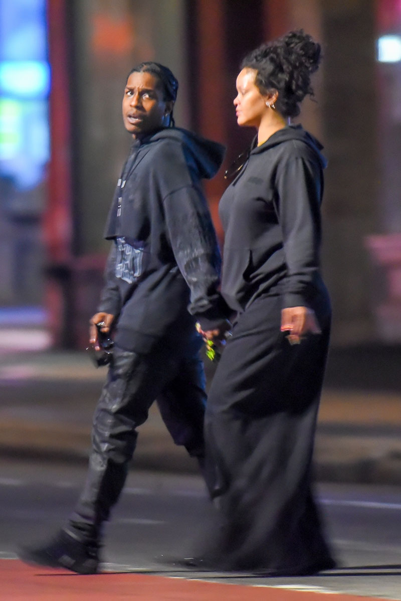 Rihanna & ASAP Rocky Hold Hands In Black Outfits: NYC Photos