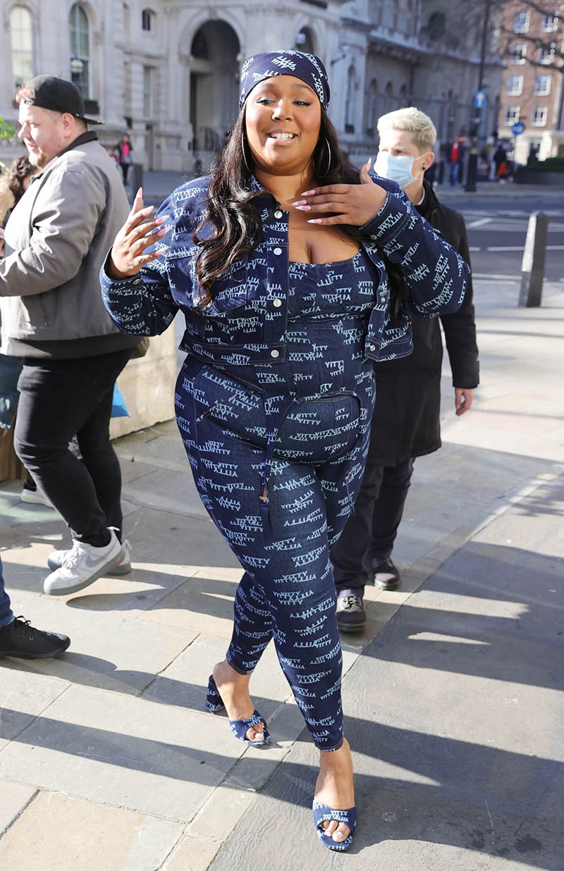 PICS: Lizzo shows off her Yitty denim set with jumpsuit and cropped jacket