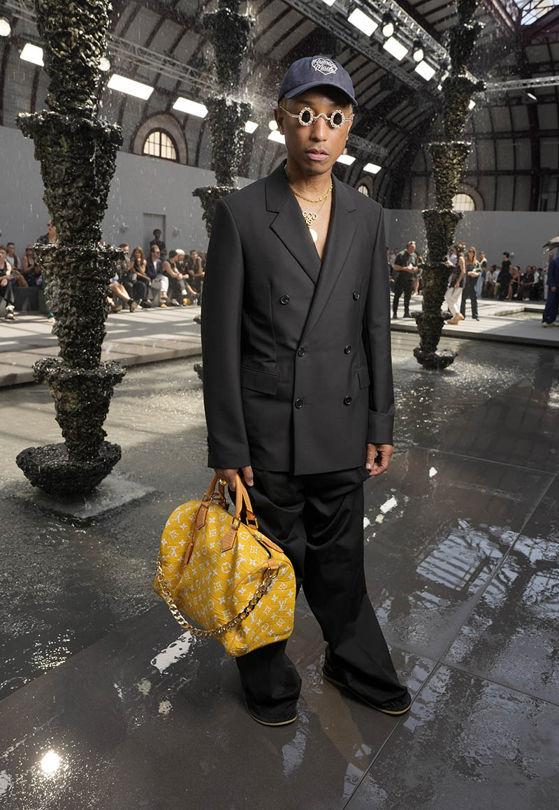 Pharrell Williams Wears Boot Pants at Loewe's Spring 2024 Men's