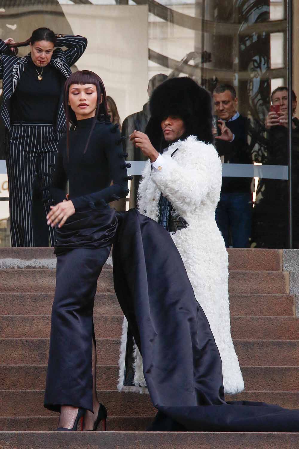 Zendaya and her stylist Law Roach arriving at Schiaparelli show during ...