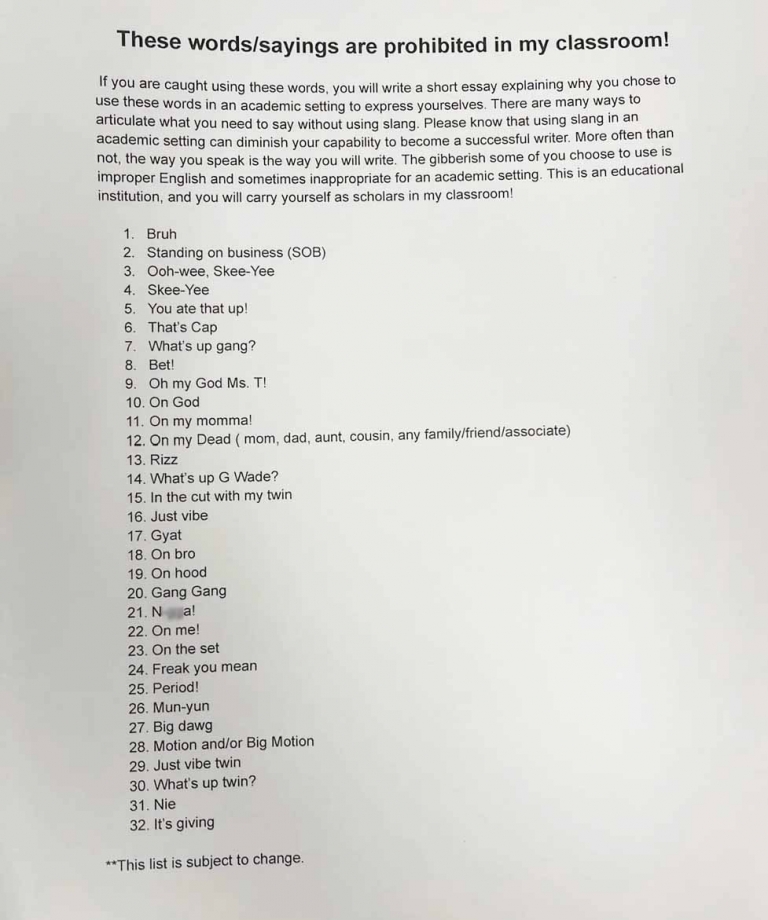 Teacher’s list of 32 banned slang words goes viral – Sandra Rose