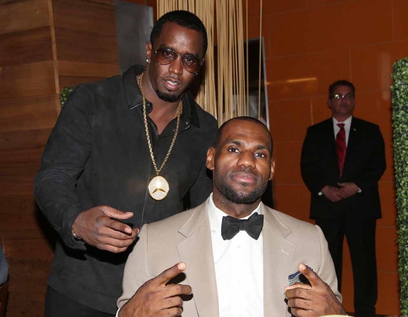 HOUSTON, TX – FEBRUARY 16: (L-R) Sean “Diddy” Combs and LeBron James ...