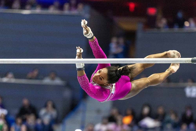 HARTFORD, CONNECTICUT: MAY 18: Simone Biles performs her uneven bars ...