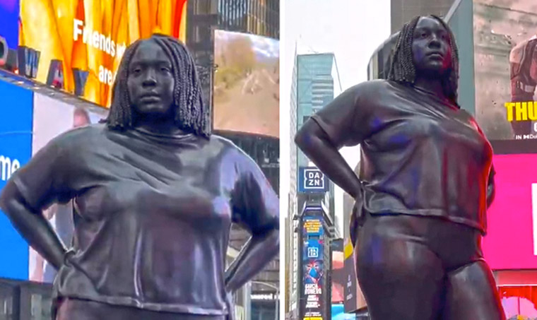 12-foot statue of a black woman is erected in Times Square. Social media reacts