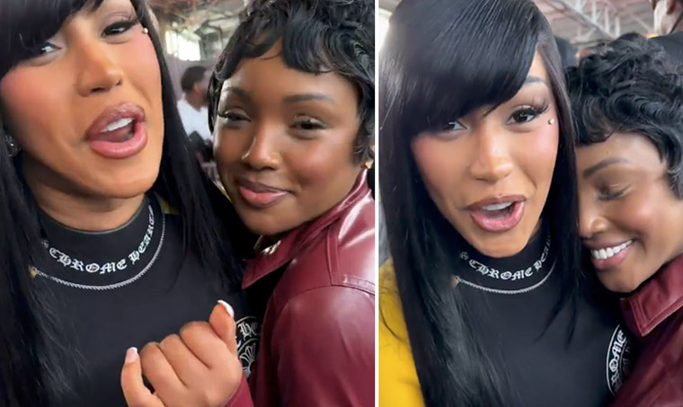 Cardi B shows love to controversial NFL reporter Janerika Owens at the Super Bowl