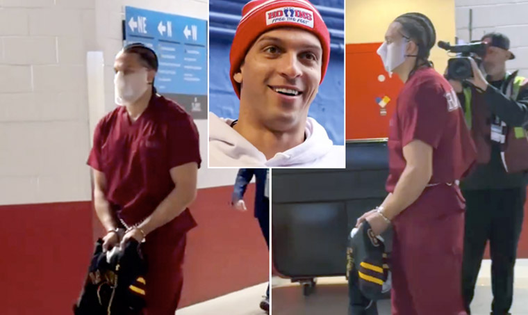 Patriots’ WR Mack Hollins arrived at Super Bowl wearing prison jumpsuit and shackles