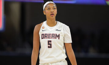 CHICAGO, IL – APRIL 29: CHICAGO, IL – APRIL 29: Angel Reese #5 of the Atlanta Dream looks on during the first half  against the Chicago Sky on April 29, 2026 at Wintrust Arena in Chicago, Illinois. (Photo by Melissa Tamez/Icon Sportswire via Getty Images)