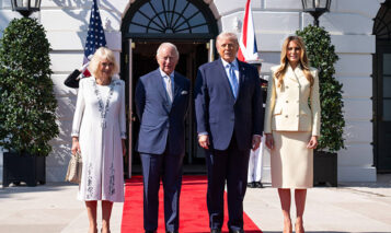 King Charles and Queen Camilla are greeted by U.S. President Donald Trump and First Lady Melania Trump on Monday, April 27, 2026 at the White House in Washington, D.C. Photo credit: ZUMAPRESS.com / MEGA