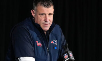 SANTA CLARA, CALIFORNIA – FEBRUARY 05: Head coach Mike Vrabel of the New England Patriots addresses the media prior to Super Bowl LX at the Santa Clara Marriott on February 05, 2026 in Santa Clara, California. (Photo by Thearon W. Henderson/Getty Images)