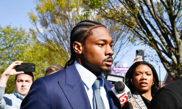 DEDHAM, MA – MAY 04: Professional football wide receiver Stefon Diggs walks out of Dedham District Court on May 4, 2026, following the first day of his assault trial. Diggs has pleaded not guilty to charges of felony strangulation and misdemeanor assault and battery. (Photo by Erica Denhoff/Icon Sportswire via Getty Images)
